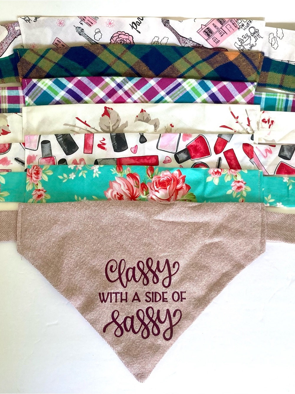 Classy With A Side Of Sassy 7 Triangular Pet Dog Bandanas NEW no tags